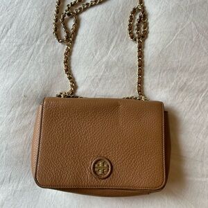 Tory Burch Whipstitch Brown Leather McGraw Chain Shoulder Bag